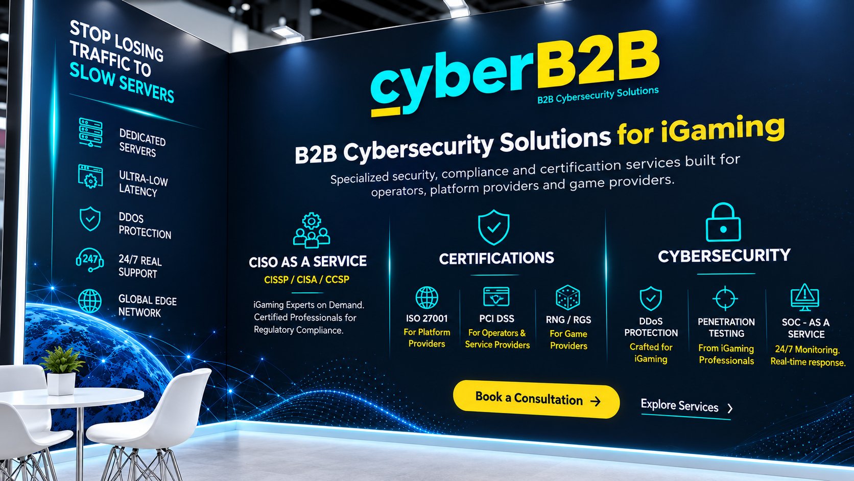 CyberB2B booth wall at SBC Summit Lisbon 2026